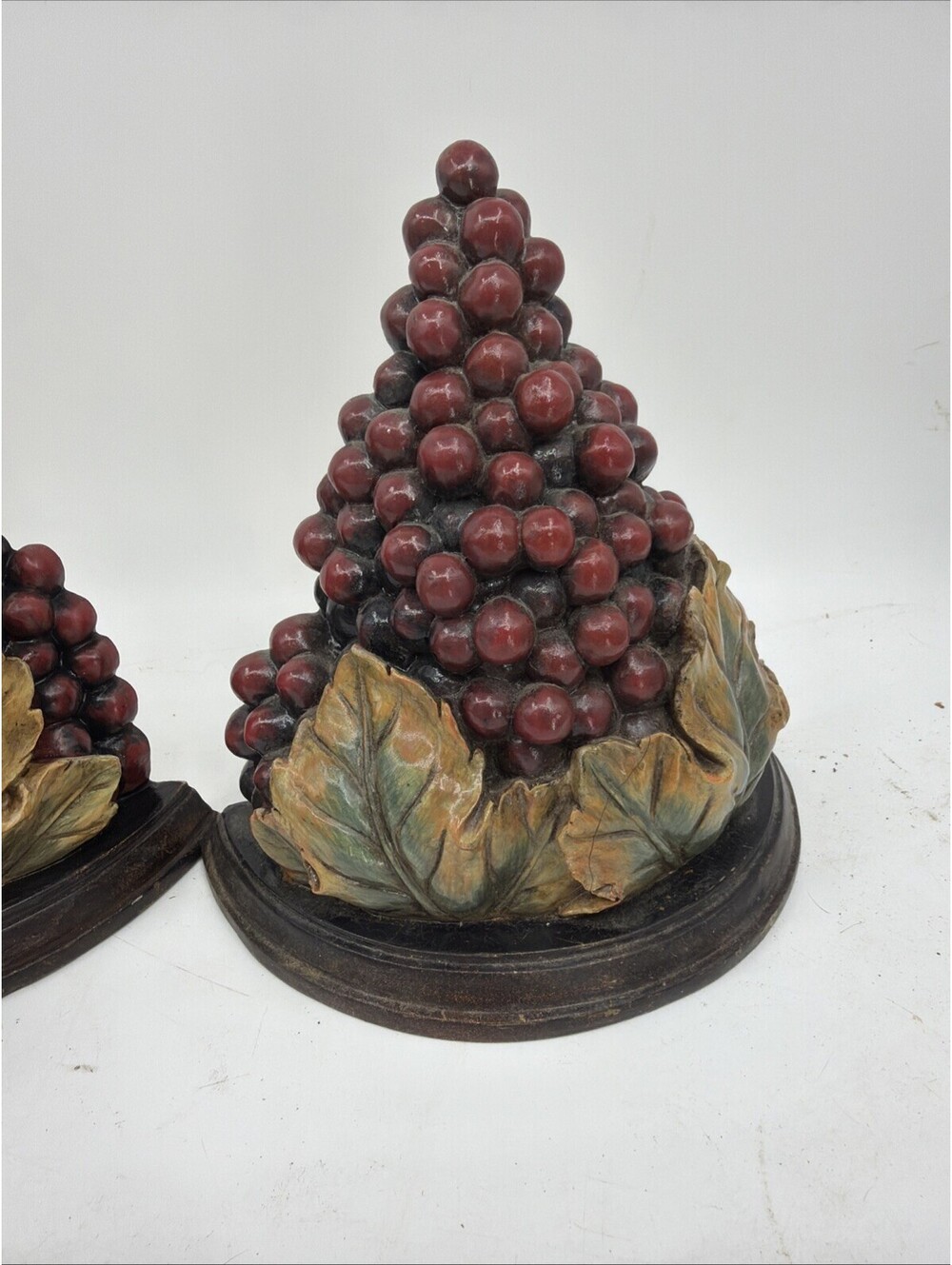 Vintage Resin Half Moon Grape Cluster Wall Shelf Leaves 8 1/2" Tall X2